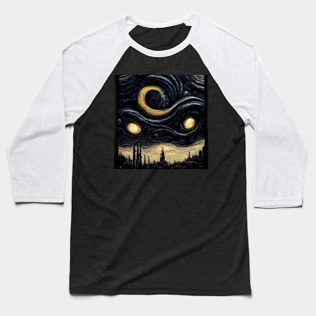 HR Giger Starry Starry Night Baseball T-Shirt by BarrySullivan